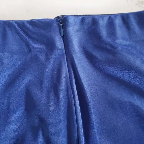 New Without Tags Royal Blue Satin Elastic High Waist Stretch Maxi Skirt  L/XL - Picture 8 of 11